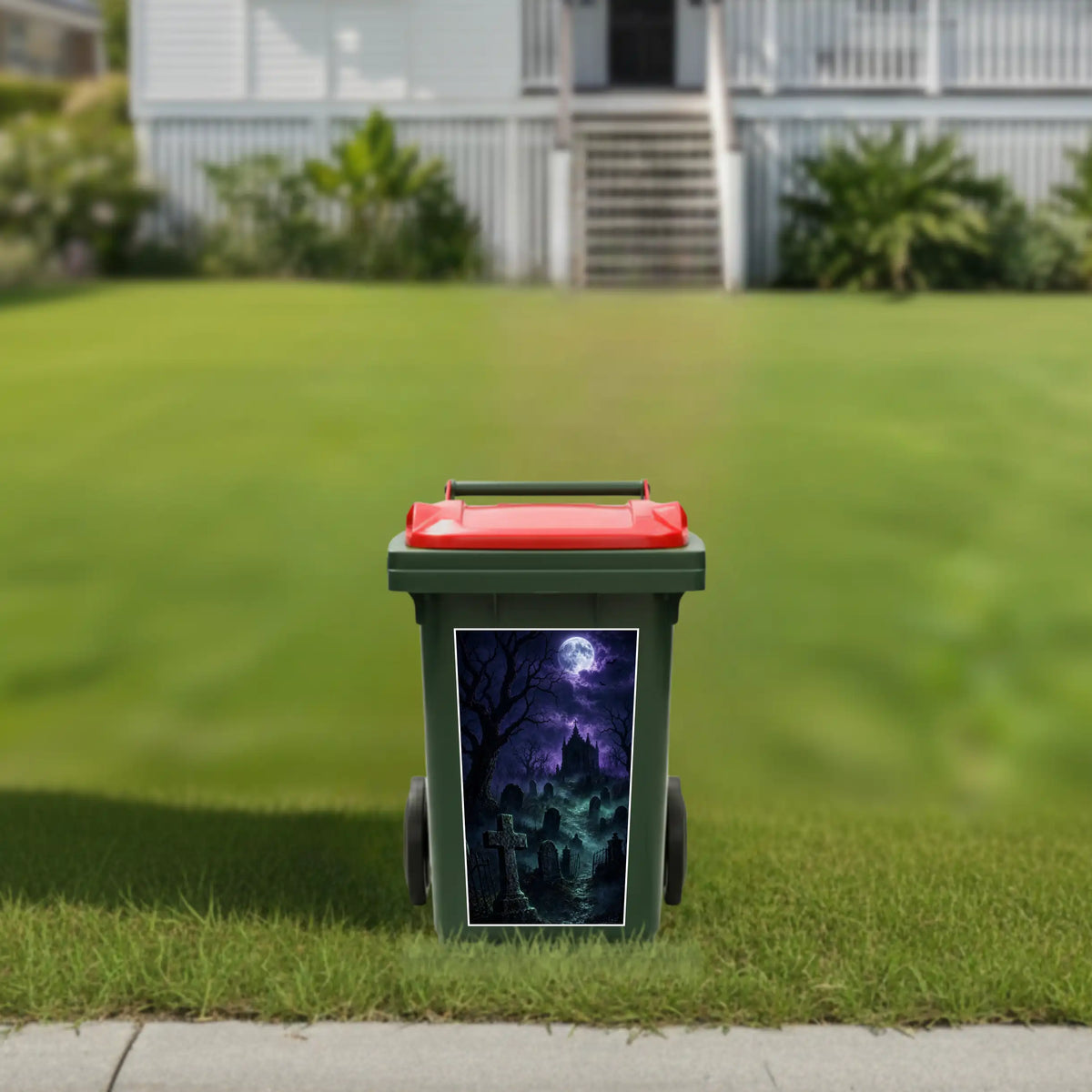 Spooky graveyard wheelie bin sticker