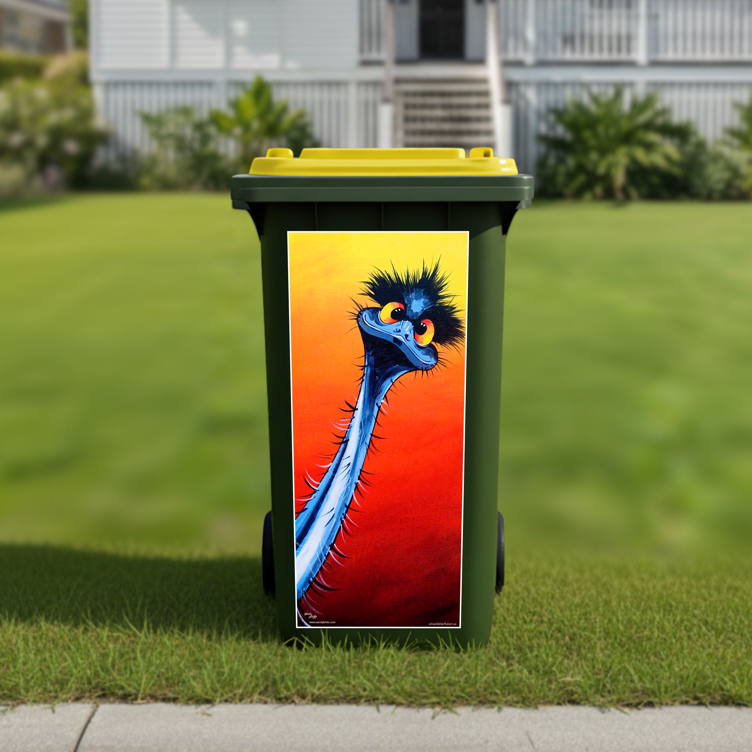 Stunned emu wheelie bin sticker