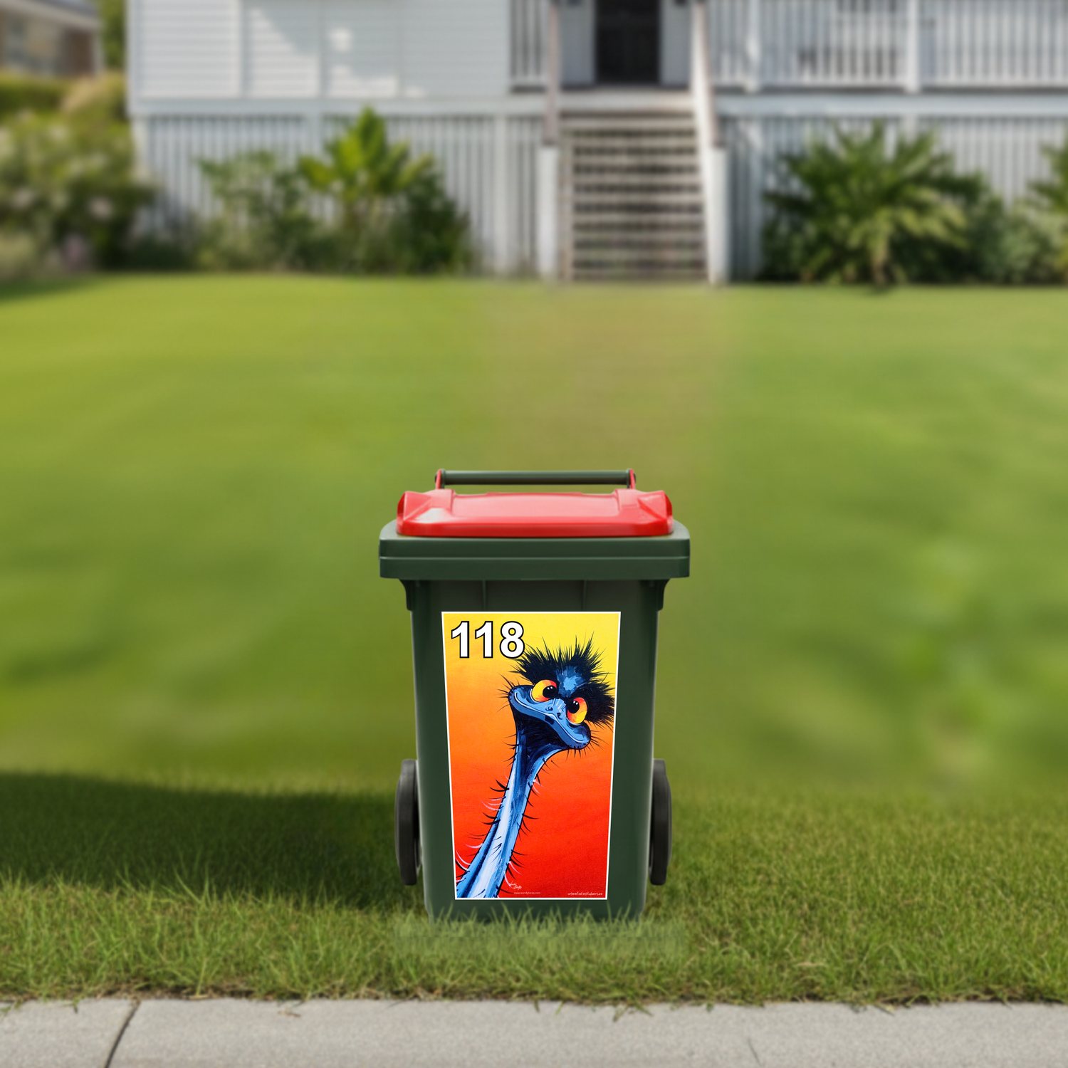 Stunned emu wheelie bin sticker