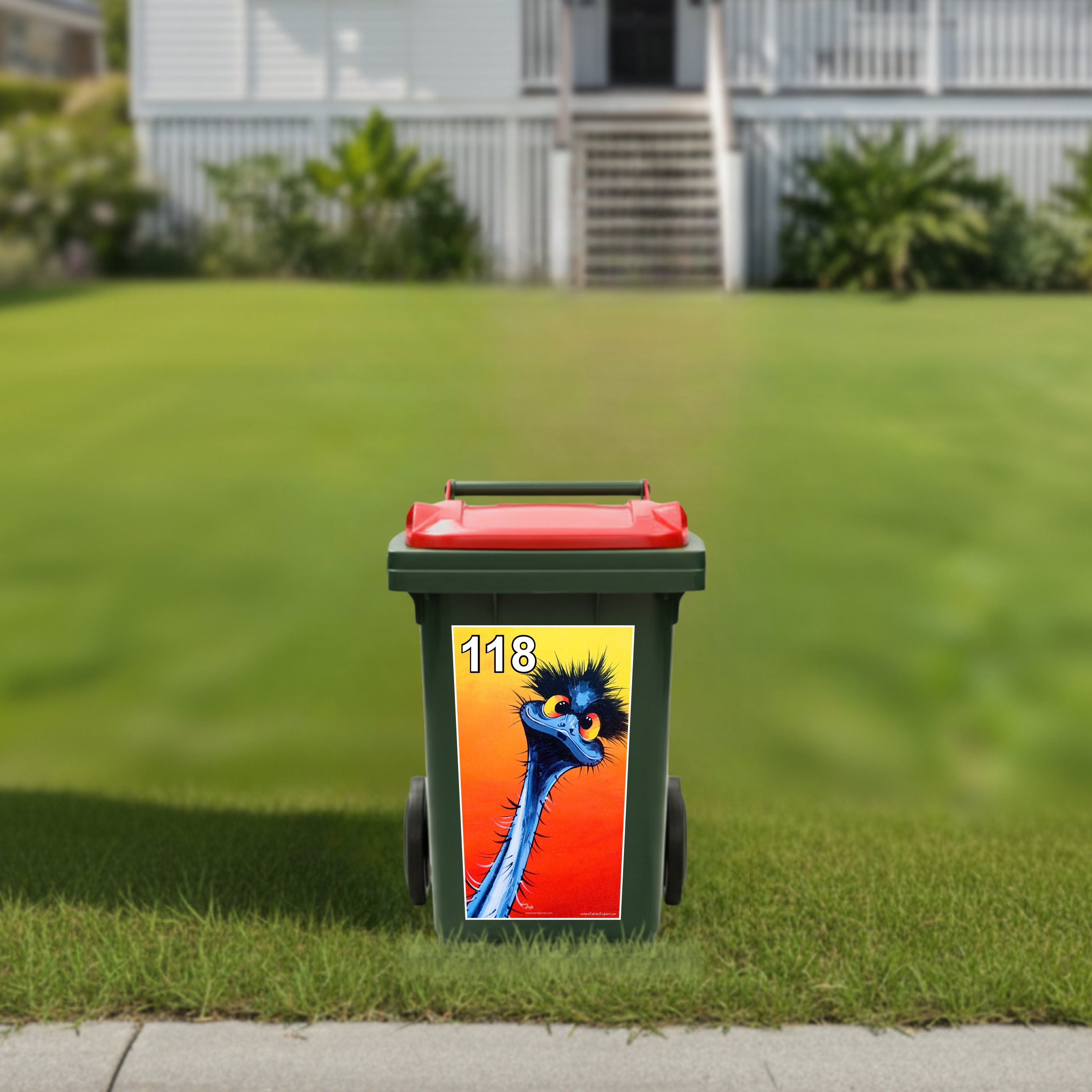 Stunned emu wheelie bin sticker