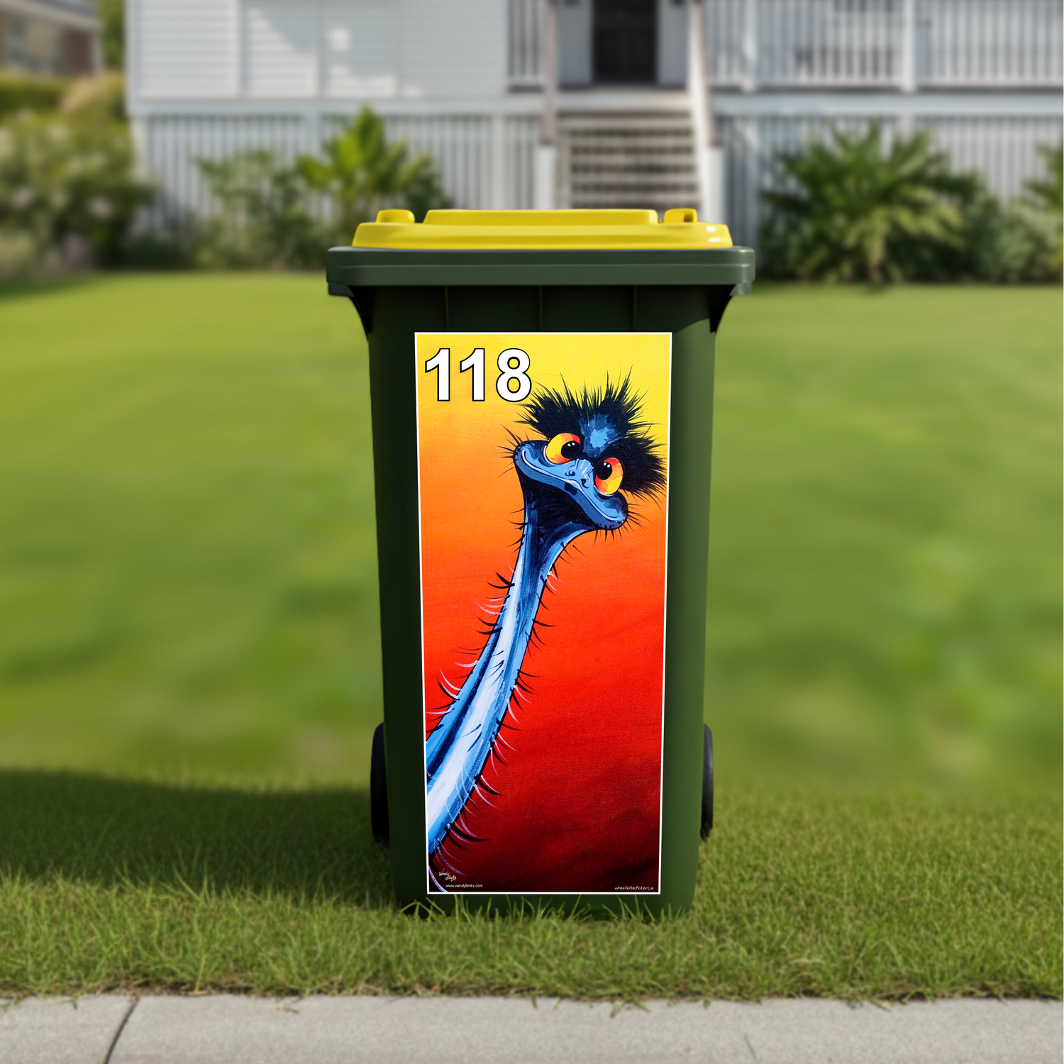 Stunned emu wheelie bin sticker