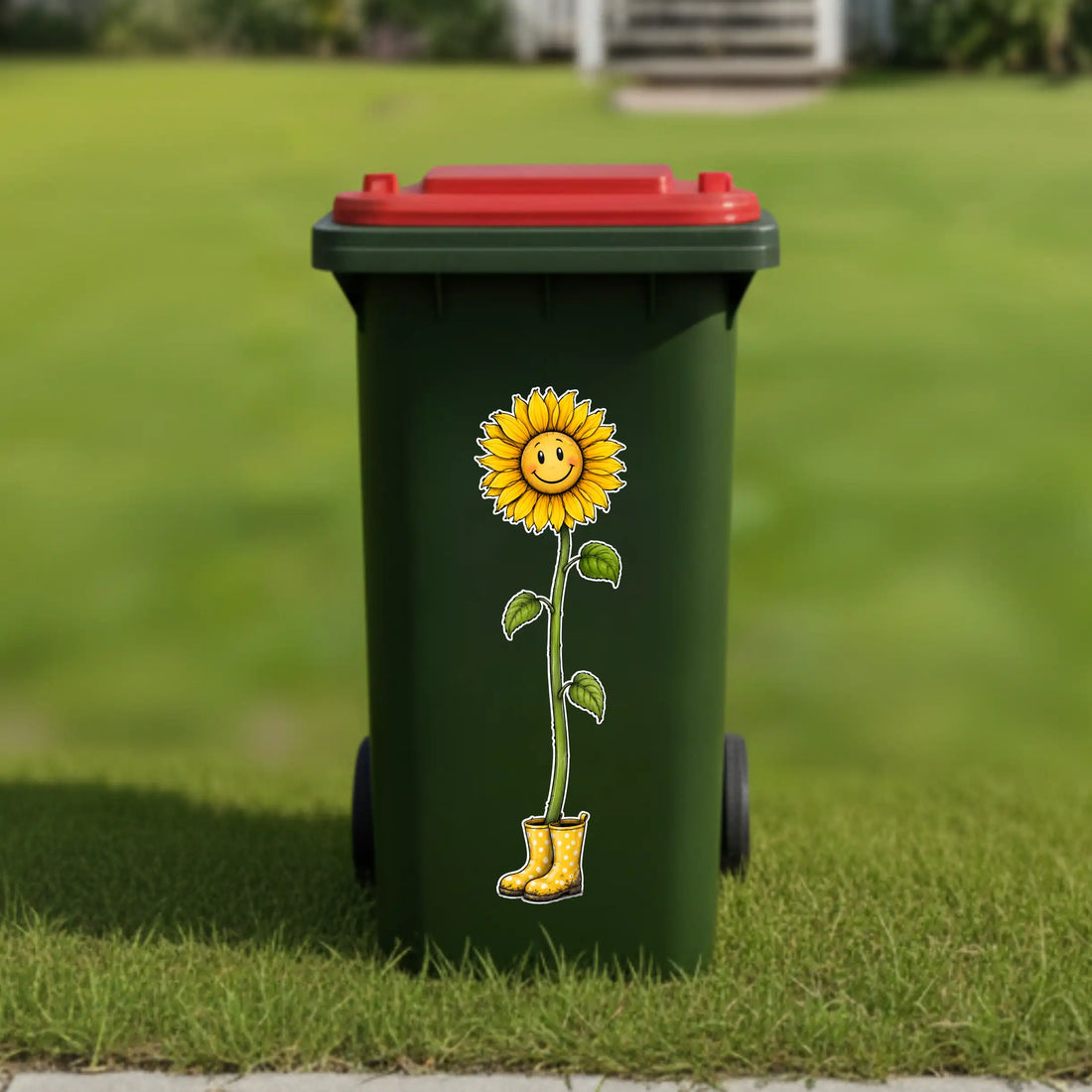Happy sunflower with boots wheelie bin sticker