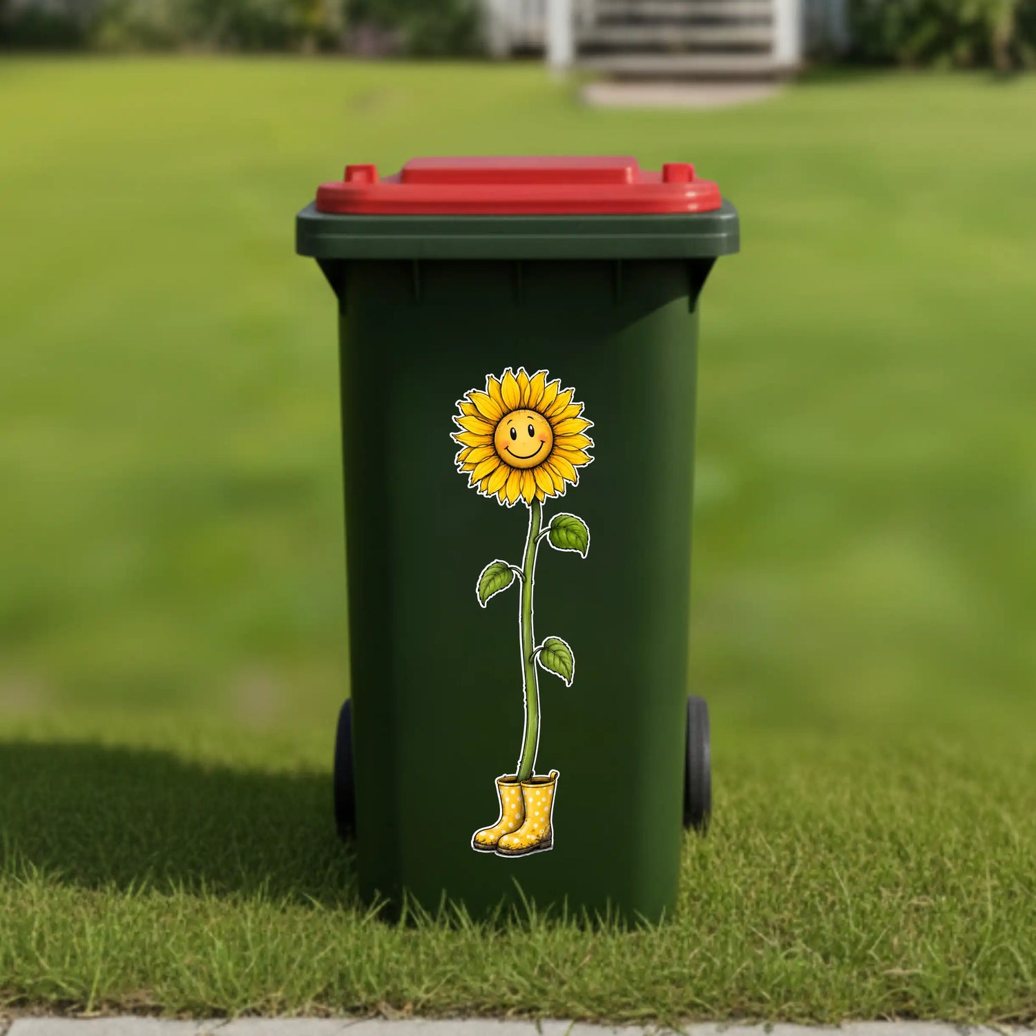 Happy sunflower with boots wheelie bin sticker