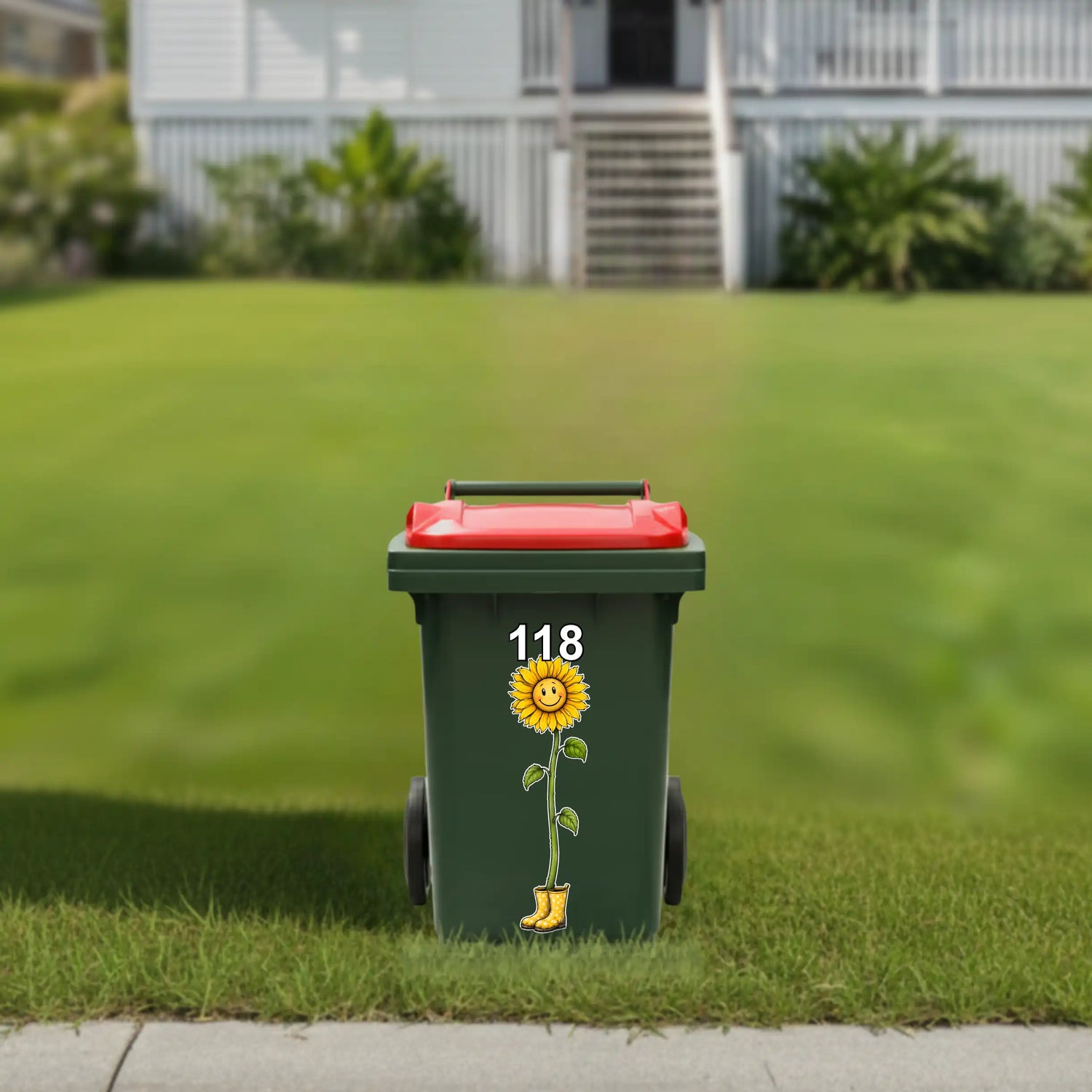 Happy sunflower with boots wheelie bin sticker