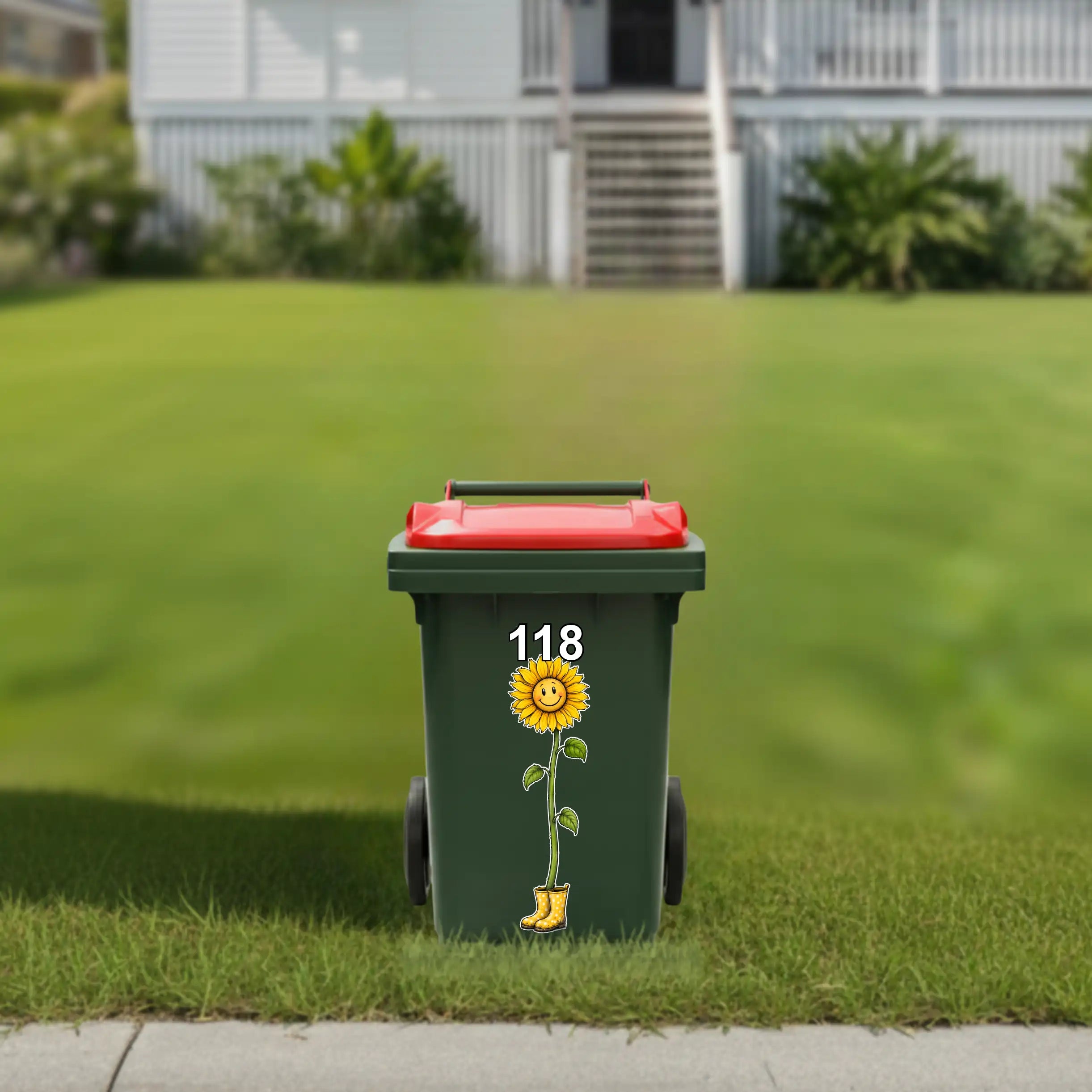 Happy sunflower with boots wheelie bin sticker