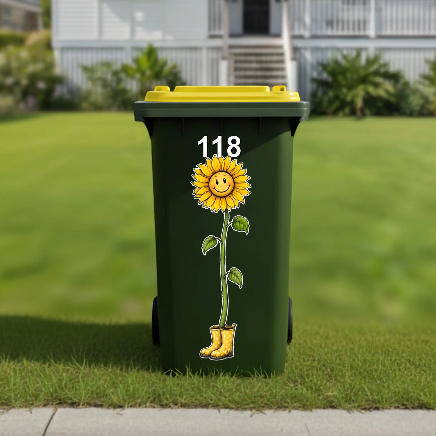 Happy sunflower with boots wheelie bin sticker