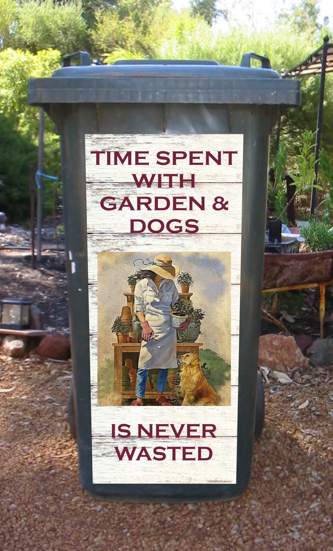 Time in garden wheelie bin sticker