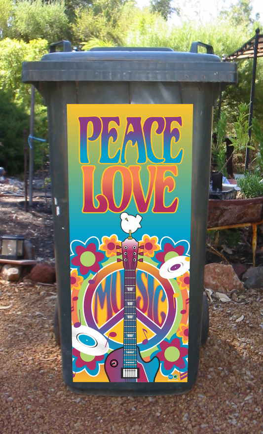 peace love wheelie bin sticker
