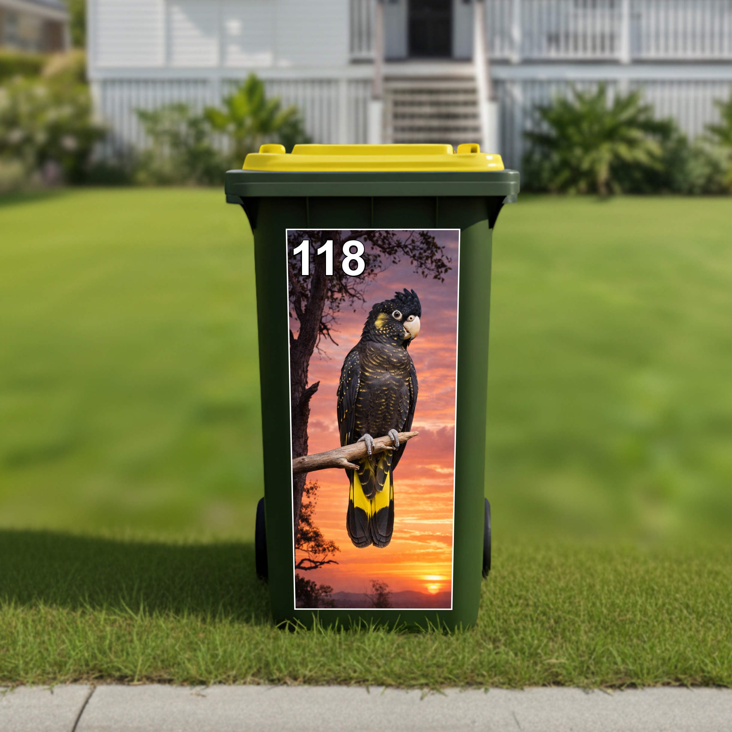 Yellow tailed black cockatoo wheelie bin sticker